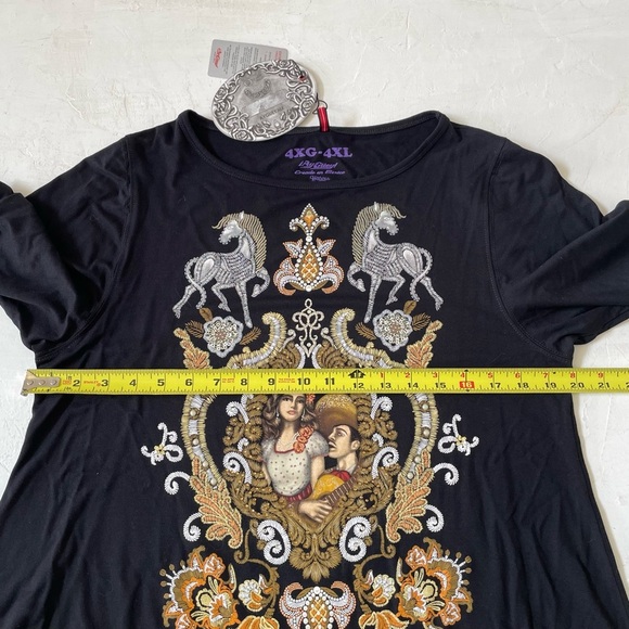 Ay Guey Historia Beaded Mexico Woman Graphic Asymmetric Hem TShirt 4XL RARE NWT - Picture 6 of 8